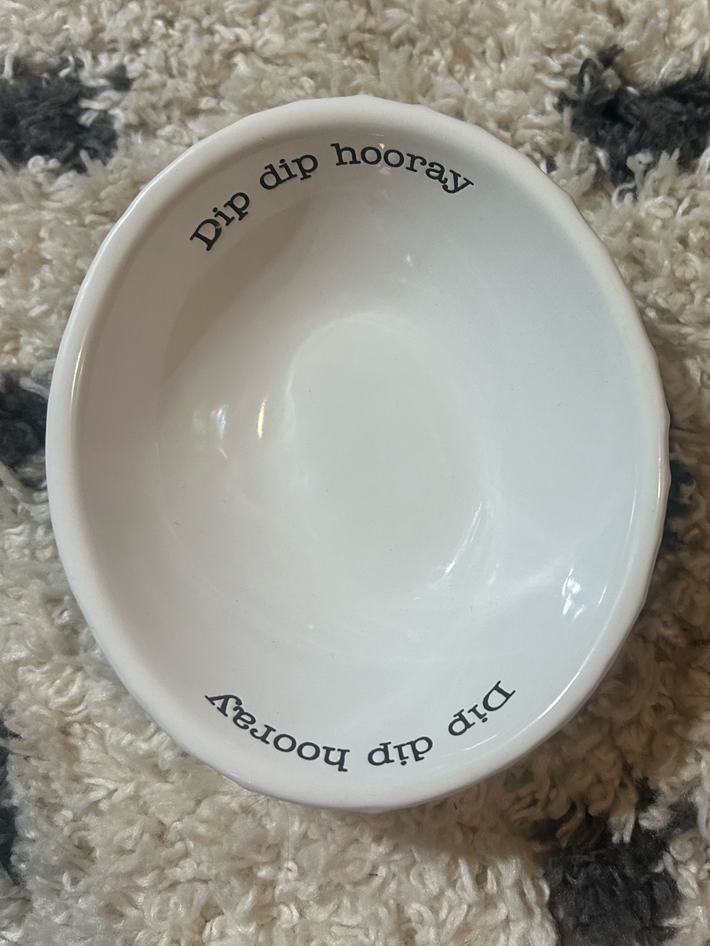 MudPie “Dip Dip Hooray” White Ceramic Dip Bowl